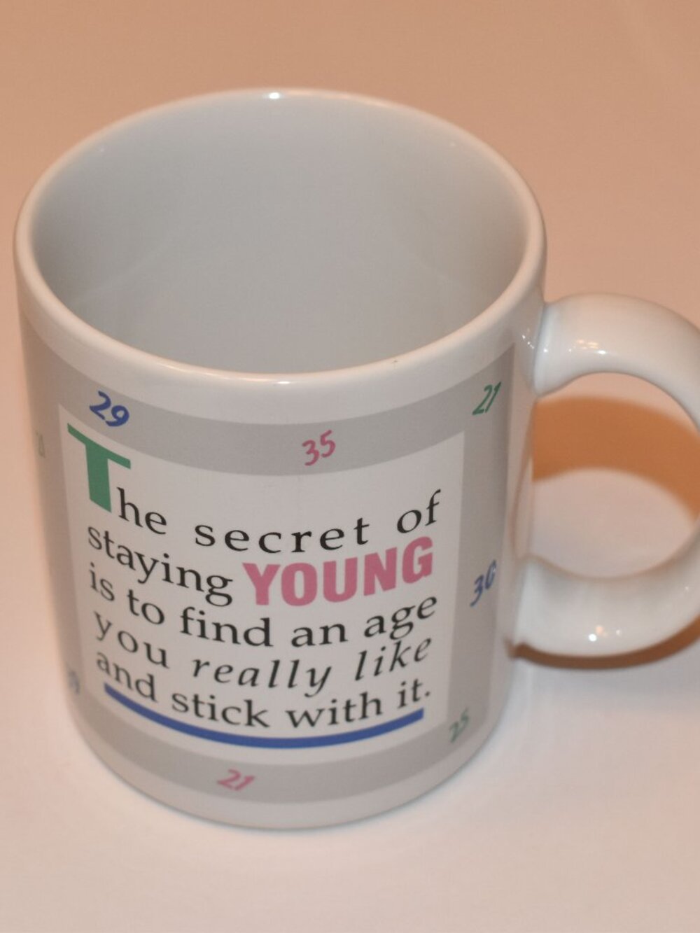 Vintage 1986 Hallmark mug with a humorous quote about aging- Retro Birthday gift